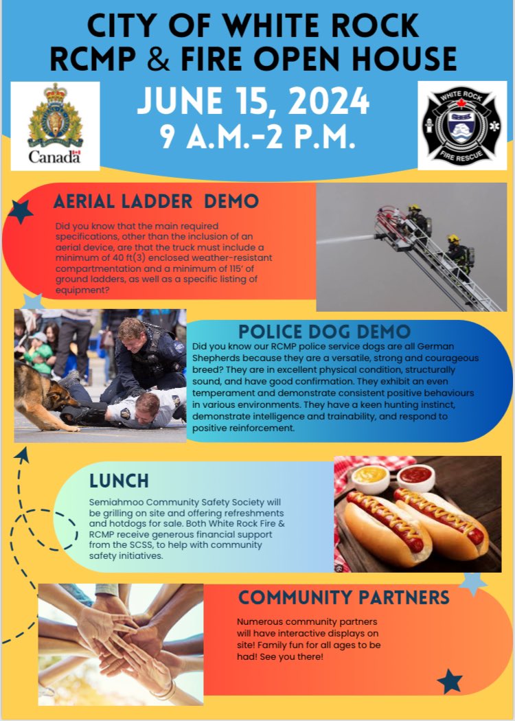 Looking forward to being a part of the <a href="/WhiteRockRCMP/">White Rock RCMP</a> <a href="/whiterockcity/">City of White Rock</a> Fire Open House this weekend. Come by &amp; see us to spin the wheel and test your road safety knowledge and enjoy all the other activities this great event showcases. <a href="/icbc/">ICBC</a> <a href="/RoadSafetyKaron/">Road Safety Karon she/her 🚦🚗🚶🏽‍♂️🚴🏼‍♂️</a>