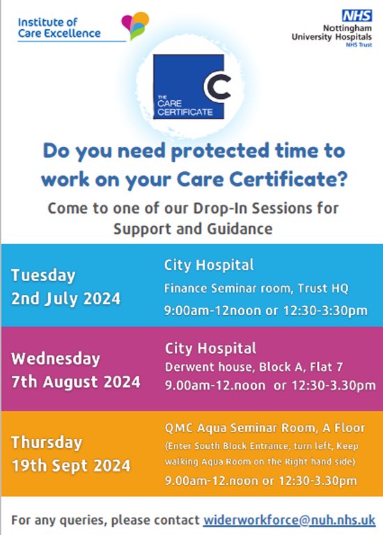 Widerworkforce@NUH (@widerworkforce) on Twitter photo Are you part of @TeamNUH and are currently undertaking your Care Certificate? Would you like protected time and support to help? Drop in to see the <a href="/widerworkforce/">Widerworkforce@NUH</a> on one of the sessions below! <a href="/nottmhospitals/">Nottingham University Hospitals</a> Are you part of @TeamNUH and are currently undertaking your Care Certificate? Would you like protected time and support to help? Drop in to see the <a href="/widerworkforce/">Widerworkforce@NUH</a> on one of the sessions below! <a href="/nottmhospitals/">Nottingham University Hospitals</a>