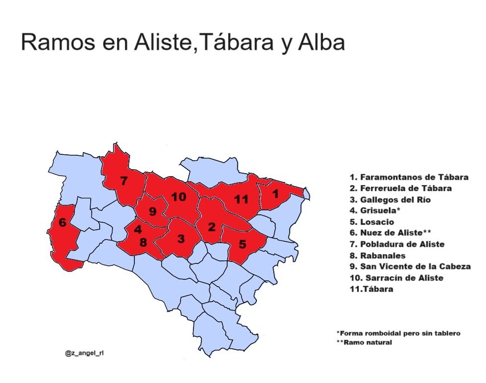 He hecho una recopilación de los pueblos de #Aliste, #Tábara y #Alba que celebran fiestas con Ramos. La particularidad de estos y que los diferencia de otros es su forma romboidal. 
Si falta alguno, decidme.