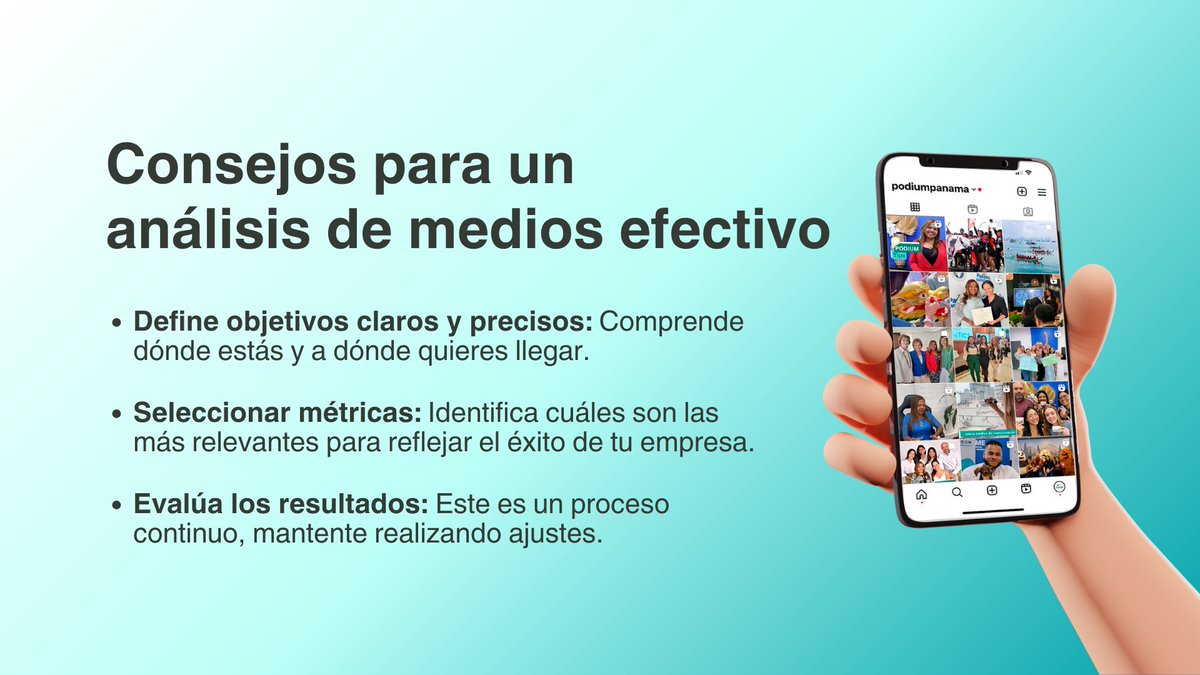 PodiumPanama's tweet photo. ¿Sabes cómo un análisis de medios puede beneficiar a tu empresa? 📊 Define objetivos, selecciona métricas clave y ajusta constantemente. ¡Optimiza tu estrategia! 
#marketing #medios https://t.co/BZLZjzhaZn