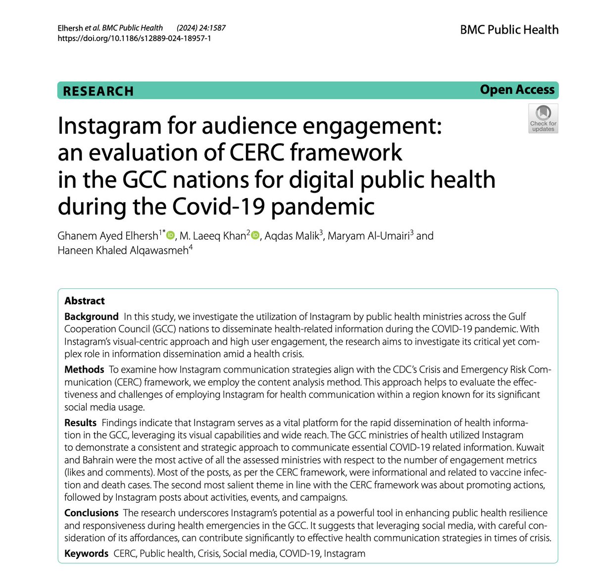 Ghanem_Elhersh's tweet photo. 📝New Publication📝
In this paper, we investigate how public health ministries in GCC nations utilized Instagram to disseminate health-related information during the COVID-19 pandemic. https://t.co/bExIT5wBbn