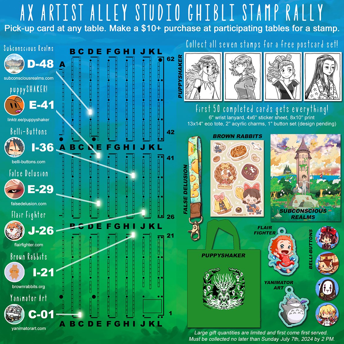 Miso@DMC 4-komas! (@puppyshaker) on Twitter photo I'm hosting a Ghibli stamp rally for Anime Expo! Make a regular $10 purchase at each table for a free postcard set! The first 50 completed gets the grand prize~! #AXArtistAlley2024 #AX2024 <a href="/brownrabbitsart/">brownrabbits @ ANYC A04</a> <a href="/jinyjin/">jin</a> <a href="/yanimatorART/">yan</a> <a href="/nayukidraws/">Nayuki</a> <a href="/FalseDelusionn/">FalseDelusion</a> <a href="/subconsciousrlm/">Subconscious Realms</a> I'm hosting a Ghibli stamp rally for Anime Expo! Make a regular $10 purchase at each table for a free postcard set! The first 50 completed gets the grand prize~! #AXArtistAlley2024 #AX2024 <a href="/brownrabbitsart/">brownrabbits @ ANYC A04</a> <a href="/jinyjin/">jin</a> <a href="/yanimatorART/">yan</a> <a href="/nayukidraws/">Nayuki</a> <a href="/FalseDelusionn/">FalseDelusion</a> <a href="/subconsciousrlm/">Subconscious Realms</a>