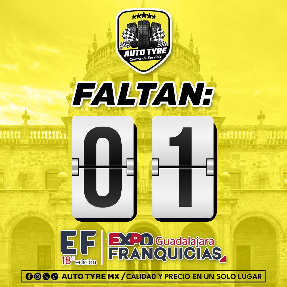 _AUTOTYRE's tweet photo. ¡Falta un día para la Expo Franquicias en Guadalajara, Jalisco! 📅

Únete a la familia AUTO TYRE y descubre las increíbles oportunidades de negocio que ofrecemos. Te esperamos el 14 y 15 de junio en el Stand 224. 

¡No te lo pierdas! https://t.co/D4zwUfhudF