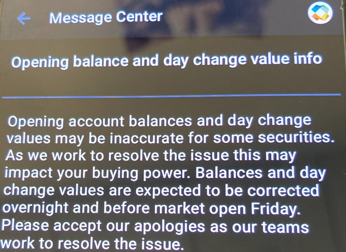 CrayZJosh's tweet photo. Just the latest wtf moment with @CharlesSchwab.  Earlier this week the mobile app limited login, while the desktop worked just fine. Bring back #TDAmeritrade https://t.co/mO9eiz95Pi