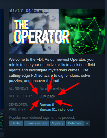 👀 There's some news on the Steam page!

🗓 The Operator is set to release in July 2024! 

More info soon!