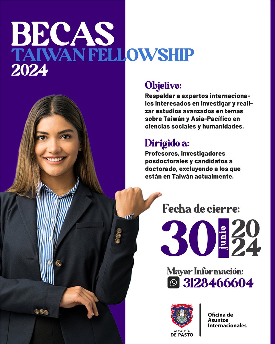 OAIPasto's tweet photo. ¡Académicos internacionales! 🌏📚Únete a la MOFA Taiwan Fellowship para investigar sobre Taiwán, relaciones en Asia-Pacífico y Sinología. ¡Estudios avanzados en Taiwán disponibles! #Taiwán #AsiaPacífico #Investigación https://t.co/NNuUsoGEm8