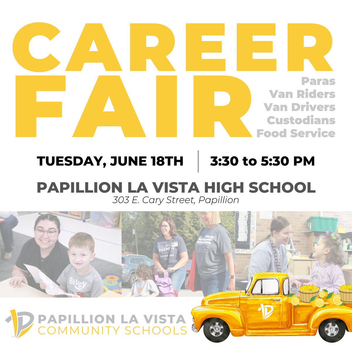 PLCSchools's tweet image. 🎉You're Invited to the PLCS CAREER FAIR!🎉

The PLCS HR Hiring Lemonade Squad will be ready to give you more information about open job opportunities while you sip on some refreshing lemonade!

📆 Tuesday, June 18th
🕝 3:30 - 5:30 PM
📍 PLHS (303 E Cary St)
#PLCSGreat