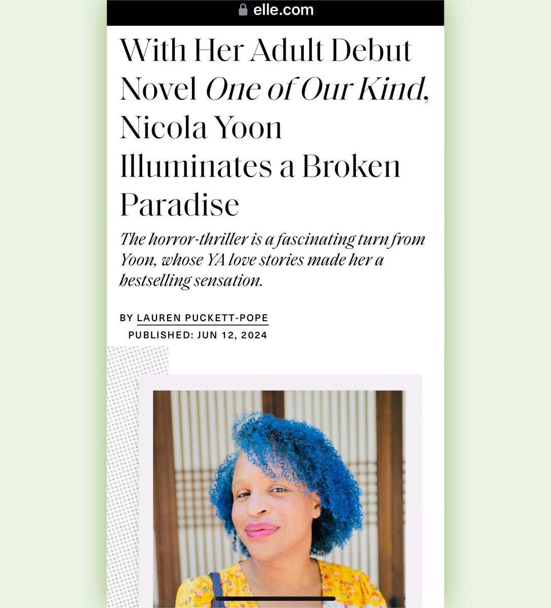 Nicola updates (@nicolayoon) on Twitter photo Thanks so much to <a href="/ELLEmagazine/">ELLE Magazine (US)</a> (and <a href="/laurpuckett/">Lauren Puckett-Pope</a>) for this thoughtful interview & profile about One of Our Kind, my publishing imprint, <a href="/joyrevbooks/">Joy Revolution Books</a>, living with contradiction in the modern world, & all the things. Thanks so much to <a href="/ELLEmagazine/">ELLE Magazine (US)</a> (and <a href="/laurpuckett/">Lauren Puckett-Pope</a>) for this thoughtful interview & profile about One of Our Kind, my publishing imprint, <a href="/joyrevbooks/">Joy Revolution Books</a>, living with contradiction in the modern world, & all the things.