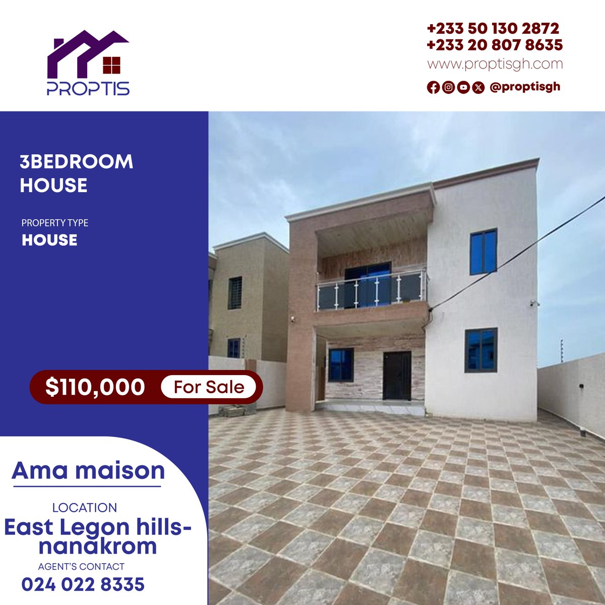 ProptisGh's tweet photo. NEW LISTING ALERT
3 Bedroom House for Sale
Location: East Legon Hills
Price: 110,000USD
Contact our verified agent Ama on 0240228335 for more details Connect with us and list your properties for FREE
#proptis #newlistings #freelistings #ghanaproperties #realestate https://t.co/Ujx4bPvib5