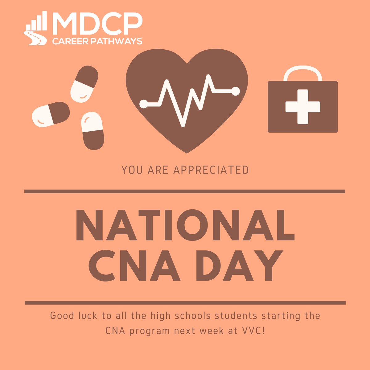 MDCareerPathwys's tweet photo. Happy National CNA Day! We'd like to extend our best wishes to the high school students from several local schools as they begin their journey in the VVC CNA program this summer. Good luck to all of you starting the program this Monday!
#CNADay #FutureHealthcareHeroes #VVC #CTE https://t.co/Qg3FbinZqh