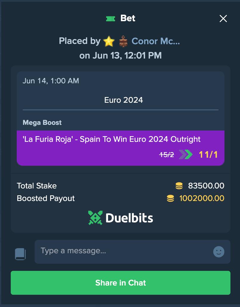 Conor McGregor (@thenotoriousmma) on Twitter photo Vamos Spain! Easy money on the Spaniards to win the Euros on my birthday! A nice mil for The Mac!
<a href="/Duelbits/">Duelbits</a> <a href="/SEFutbol/">Selección Española Masculina de Fútbol</a> <a href="/SergioRamos/">Sergio Ramos</a> Vamos Spain! Easy money on the Spaniards to win the Euros on my birthday! A nice mil for The Mac!
<a href="/Duelbits/">Duelbits</a> <a href="/SEFutbol/">Selección Española Masculina de Fútbol</a> <a href="/SergioRamos/">Sergio Ramos</a>