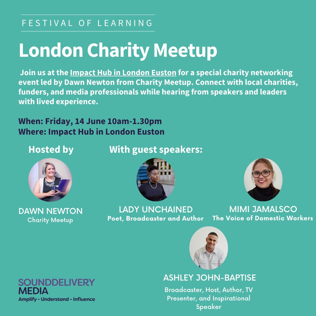 Coming up tomorrow: 
'Wellbeing: Lifting the Sky' w/ @AlanStuart <a href="/CalzyFoundation/">calzy.foundation</a> 
'How can we tackle our imposter syndrome?' w/ <a href="/Sabbyjones/">Sabrina Jones</a> 
Charity networking event <a href="/Impacthublondon/">Impact Hub London</a> led by <a href="/goreckidawn/">Dawn Newton</a>, FT <a href="/AshleyJBaptiste/">Ashley John-Baptiste</a>, <a href="/UnchainedP/">Unchained Poetry</a> &amp; <a href="/valera_mimi/">Mimi Jalmasco</a> 
sounddelivery.org.uk/festival-of-le…