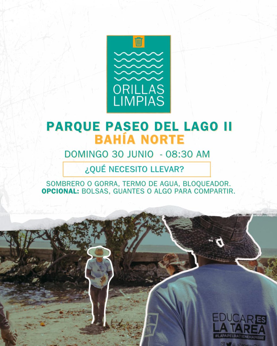 Hay convocatoria para el domingo 30 de junio, actividad de Orillas Limpias en Parque Vereda 2, av Milagro, bahía norte, atrás del Hotel Intercontinental. #Maracaibo #LagoDeMaracaiboSOS #OrillasLimpias #LaPapeleraTieneHambre
