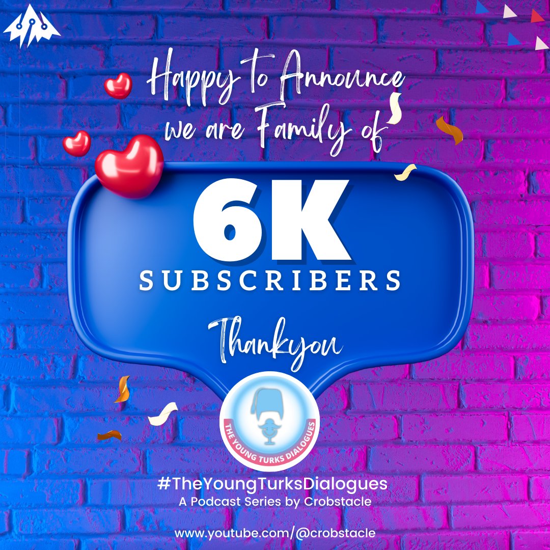 crobstacle's tweet photo. 🎉 We’ve hit 6k subscribers! 🎉

Thank you for being part of our amazing journey with #TheYoungTurksDialogues by Crobstacle. Your support fuels our passion for digital transformation. Stay tuned for more exciting episodes!

#Crobstacle #6KSubscribers #TheYoungTurksDialogues https://t.co/rfmpP72N0n