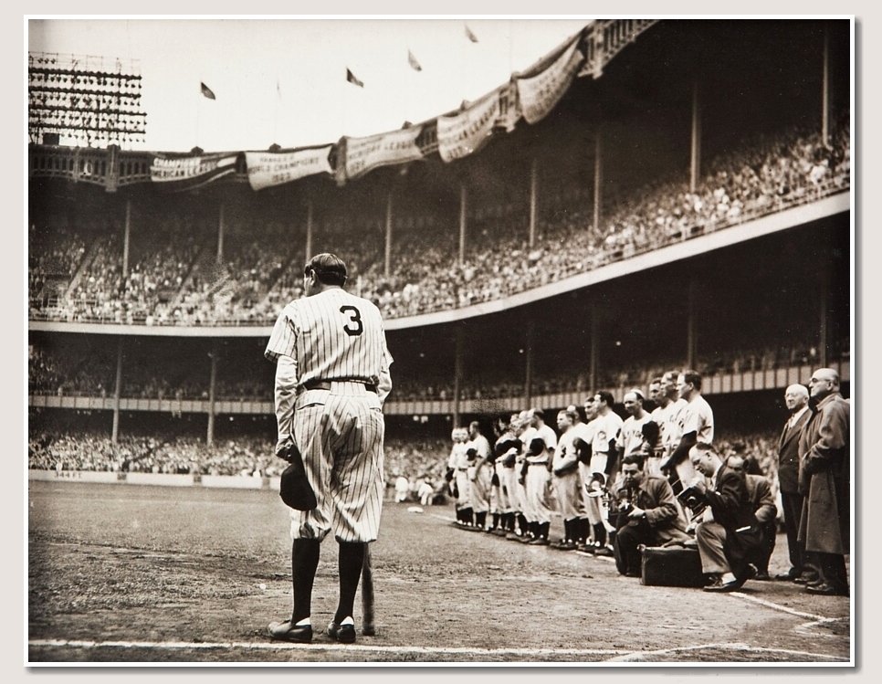 BSmile's tweet image. Today In 1948: "The Babe Bows Out" ~ Nat Fein takes one of the most famous photographs in baseball history as an ailing Babe Ruth has his legendary No. 3 retired at Yankee Stadium. #MLB #Yankees #History