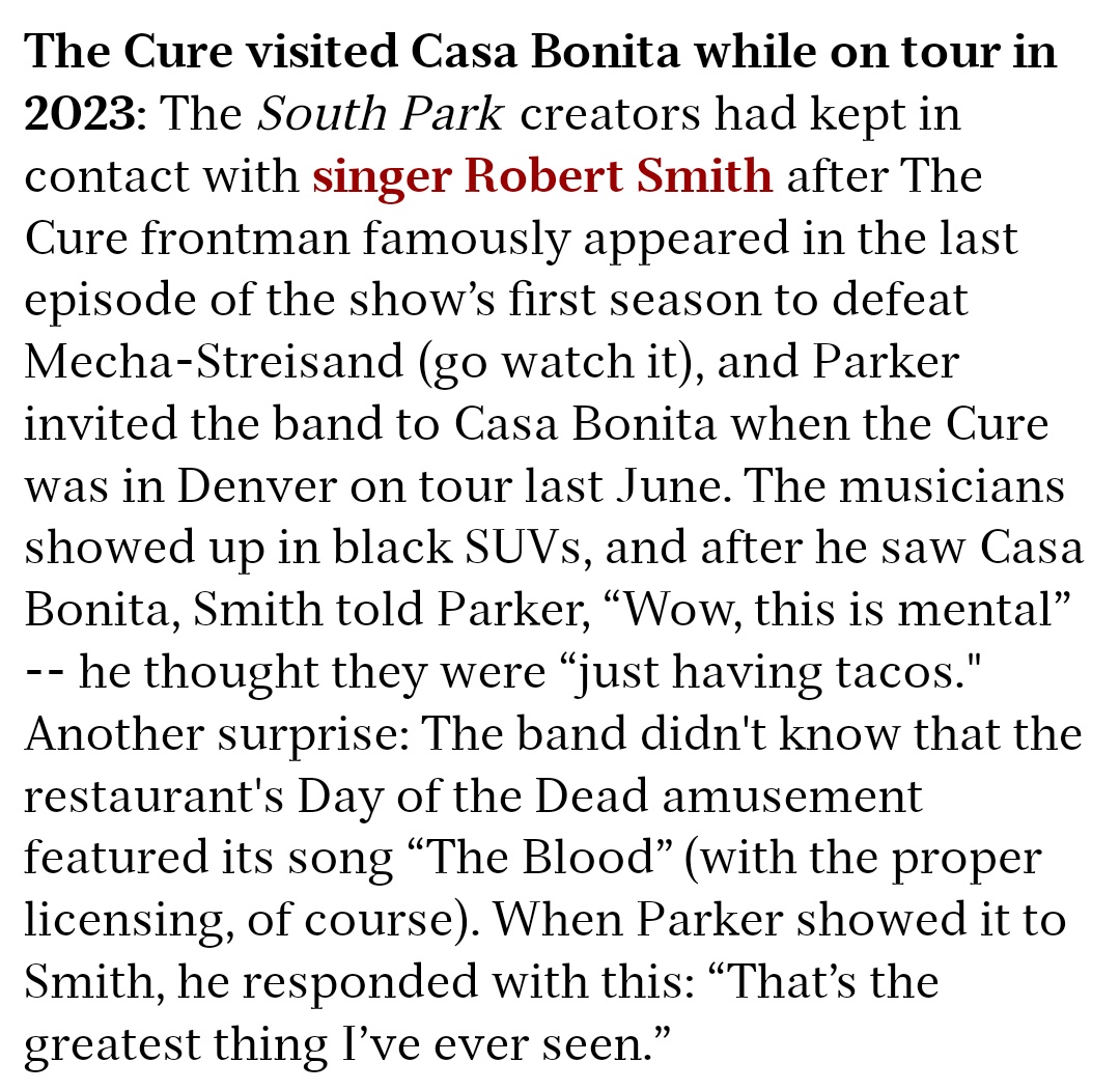 CraigatCoF's tweet photo. South Park's Trey Parker talks about The Cure's visit to Casa Bonita last year. Photo from Andy MacFarlane.  https://t.co/qGskE1aN2I https://t.co/yk49hmpjdy