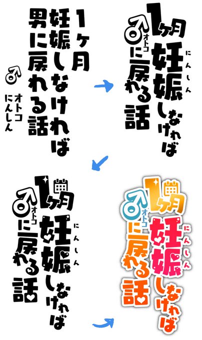 クリスタで独学ロゴ制作。Adobe Illustratorに憧れつつクリスタしかわからんエロ同人作家。「1ヶ月妊娠しなければ男に戻れる話(3)」を出すにあたって同じシリーズロゴだけど少しアップデートした。 