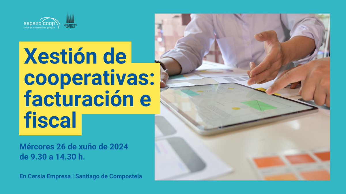 UnionEspazocoop's tweet photo. 📣Queres facer formación especializada #gratuíta sobre cooperativas? O 26 de xuño impartimos Xestión de cooperativas: facturación e fiscal, en colaboración co @PazodeRaxoi. 
👉Unha boa oportunidade para afondar nas cooperativas! 
ℹ️Infórmate e inscríbete https://t.co/r6FGetcKyL https://t.co/6EBAeQz67u