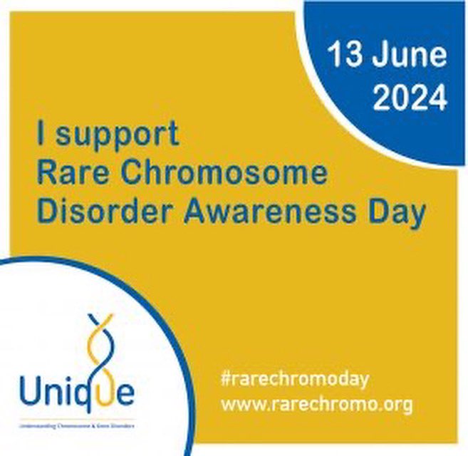 It’s #RareChromoDay! Rare Chromosome Disorder Awareness Day celebrates those living with a rare chromosome/gene condition + their families and caregivers! Wear blue and yellow today to show your support and check out  rarechromo.org/rarechromoday/ for more ideas on how to get involved!