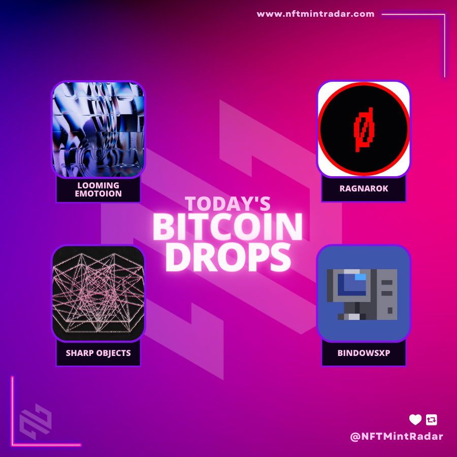 🚀Don't miss out on the hottest Bitcoin mints of the day!🚀

🗓13th Jun

🟣@Bindows_XP | 0.00044 ₿ 
🟣<a href="/D_VISION7/">David Seven</a> | 0.0005 ₿ 
🟣<a href="/_nonfigurativ_/">𝕭𝖏ø𝖗𝖓 𝕾𝖙𝖆𝖆𝖑</a> | 0.002 ₿
🟣<a href="/shaderism/">Shaderism | Arttu</a> | 0.01 ₿

#NFT #NFTs #NFTCommunity

Check it out now ⬇
buff.ly/3xsK1Eh