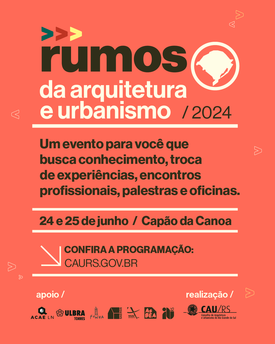 caursoficial's tweet photo. O Rumos da Arquitetura e Urbanismo está de volta e no litoral gaúcho! Capão da Canoa foi a cidade escolhida para receber a primeira edição do evento em 2024. Confira a programação e inscreva-se: https://t.co/DI1AyzMNaT https://t.co/19TW4geWbO