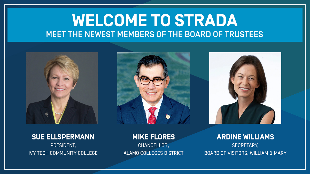 Strada Education Foundation (@stradaeducation) on Twitter photo We're excited to welcome three new appointments to the Strada Board of Trustees:
Sue Ellspermann, President, <a href="/IvyTechCC/">Ivy Tech</a>
Mike Flores, Chancellor, <a href="/AlamoColleges1/">Alamo Colleges District</a>
Ardine Williams, Secretary, Board of Visitors at <a href="/williamandmary/">William & Mary</a>
🧵 We're excited to welcome three new appointments to the Strada Board of Trustees:
Sue Ellspermann, President, <a href="/IvyTechCC/">Ivy Tech</a>
Mike Flores, Chancellor, <a href="/AlamoColleges1/">Alamo Colleges District</a>
Ardine Williams, Secretary, Board of Visitors at <a href="/williamandmary/">William & Mary</a>
🧵
