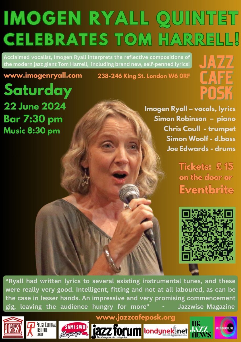 IMOGEN RYALL QUINTET CELEBRATES TOM HARRELL!

Acclaimed vocalist, Imogen Ryall interprets the reflective compositions of this modern jazz giant, including brand new, self-penned lyrics!

📅 22 June 
💻 Tickets and more information: jazzcafeposk.org