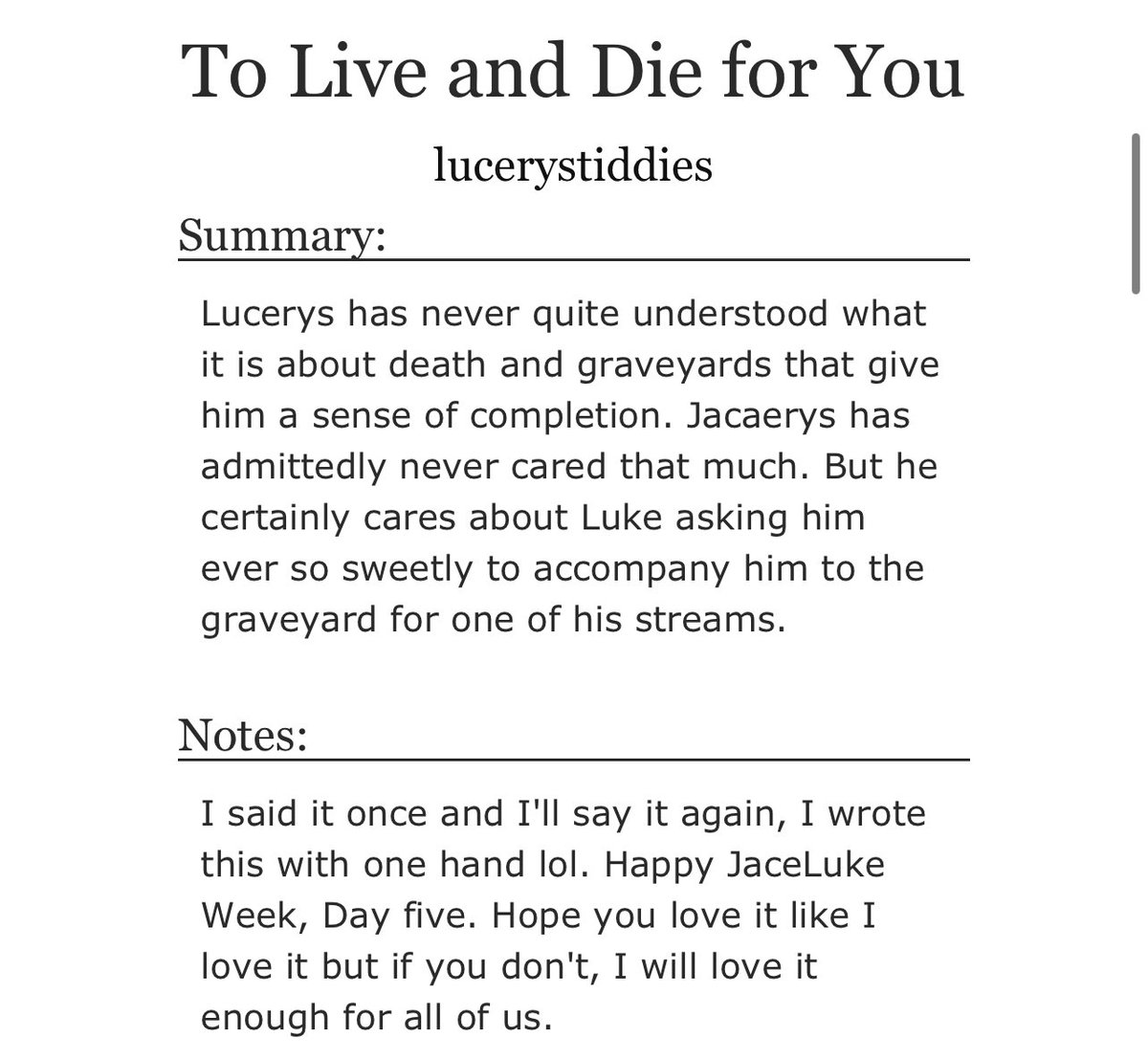 manicm0nster's tweet photo. Day Five for JaceLuke week, alternative universe. This is porn. Just thought I’d let you know. It’s streamed graveyard porn.

https://t.co/ikO00MffU1 https://t.co/j3IBdRd7DY
