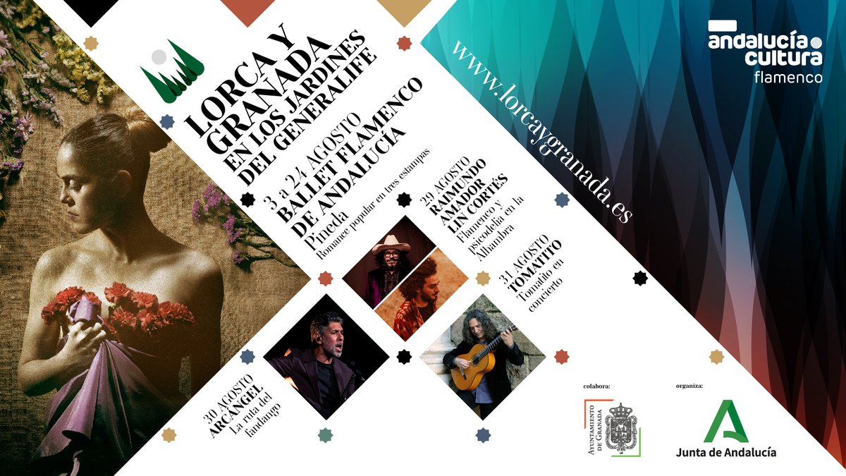 Lorca y Granada en los Jardines del Generalife

🔸Del 3 al 24 agosto: Ballet Flamenco de Andalucía #BFA 
🔸29 agosto, Raimundo Amador  | @linncortesy
🔸30 agosto, <a href="/Arcangel_Flamen/">Arcángel Flamenco</a>
 🔸31 agosto, Tomatito

lorcaygranada.es

<a href="/CulturaAND/">Cultura Junta de Andalucía</a> <a href="/JuntaGranada/">Junta Granada</a> <a href="/alhambracultura/">Alhambra de Granada</a>
