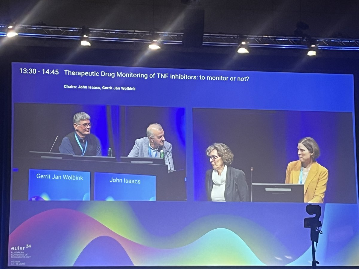 EULAR Debate: TNF-α inhibitor monitoring in inflammatory arthritis: Pro vs. Con. 
Key takeaway: Always look at your patient!
 #EULAR24
IH
