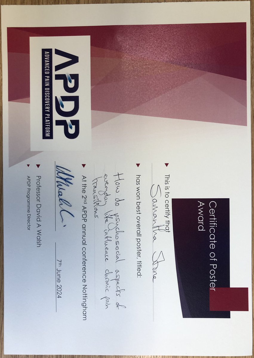 Thrilled we won Best Overall Poster!!!! :D and grateful to have so many fantastic conversations about our ethnographic pain research to understand how psychosocial aspects of everyday life influence chronic pain transitions  #APDP2024 #criisp