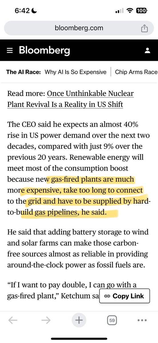 NextEra is one of the largest owners of gas power plants in the U.S.

When asked this week if gas or renewables will meet the country’s growing electricity demand this is what their CEO said.

tl;dr Renewables > Fossil gas