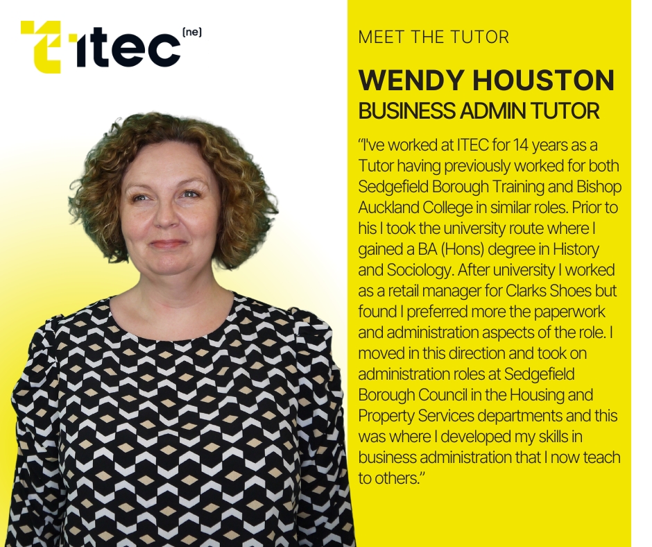 It's time for this month's Meet The Tutor - and we can't wait for you to meet Wendy!

Having gone through the university route of study, Wendy can compare this to apprenticeships and work based learning and appreciate the benefits of working and learning together.