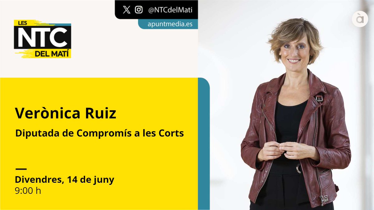 📡Demà entrevistem Verònica Ruiz (<a href="/veroruizescrig/">Verònica</a>), diputada de <a href="/compromis/">Compromís</a> a les Corts.

➡️ Amb <a href="/LaBallester/">Laura Ballester Beneyto</a>, <a href="/Fausto6969/">Burguera</a> i <a href="/HectrSanjuan/">Hèctor Sanjuan</a> en la tertúlia.

⏰ A les 09:00 h
📻 web.apunt.es/RàdioEnDirecte
📺 web.apunt.es/DirecteTV