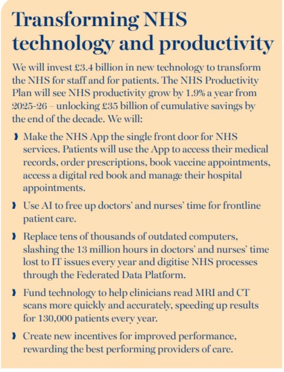 VictoriaAtkins's tweet image. 🥀 Mentions of NHS productivity in Labour’s manifesto = Zero.

🌳 The @Conservatives = a clear focus on transforming how our NHS works.

✅ See more on our plans below 👇
