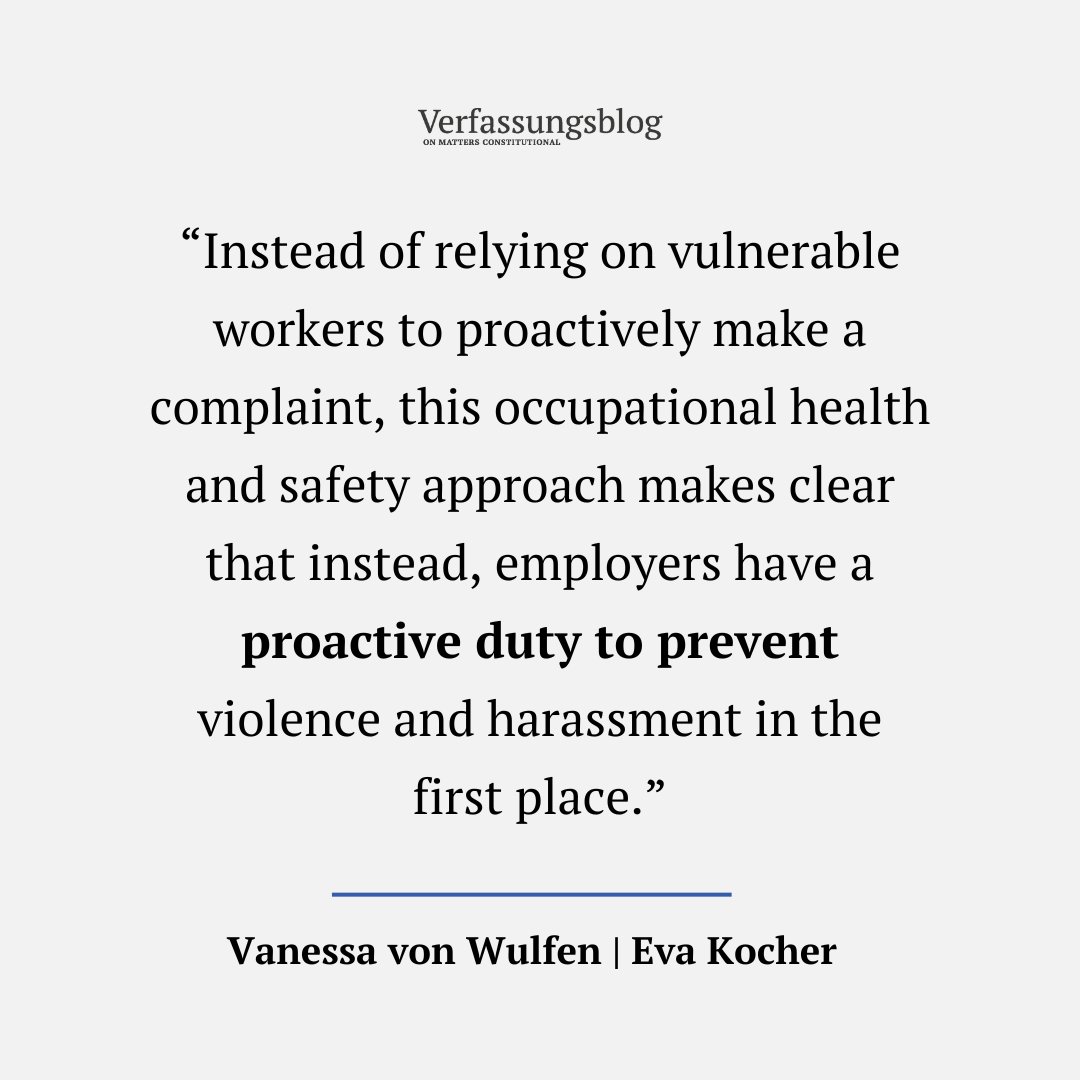 Verfassungsblog (@verfassungsblog) on Twitter photo German companies are lazy when it comes to tackling violence and harassment at work.
ILO convention No. 190 could get them moving.
VANESSA VON WULFEN and EVA KOCHER (<a href="/cillas_research/">Eva Kocher @cillas.bsky.social</a>) on what the convention asks from Germany - as of tomorrow.
verfassungsblog.de/ilo-convention… German companies are lazy when it comes to tackling violence and harassment at work.
ILO convention No. 190 could get them moving.
VANESSA VON WULFEN and EVA KOCHER (<a href="/cillas_research/">Eva Kocher @cillas.bsky.social</a>) on what the convention asks from Germany - as of tomorrow.
verfassungsblog.de/ilo-convention…