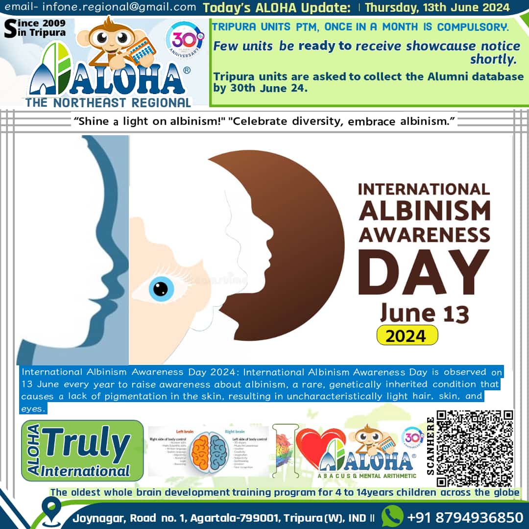 ALOHATRIPURA's tweet photo. International Albinism Awareness Day. Government of India in 2016 included albinism under the rights of persons with disabilities Act.
ALOHA Northeast Regional
Legacy of the last 15+ years in Tripura education with pride, 24+ years in India, 30+ years World Wide.#everyonefollow https://t.co/frsRNcbvdC