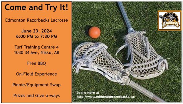 EdmontonRazorb1's tweet photo. Want to try field lacrosse?  Here’s your chance!  Join us for a complimentary on-field experience!  Meet our coaching staff!  All new and returning players are invited to come out and have some fun!  Visit our website for more info!  https://t.co/bozg9W7Li0 https://t.co/oOu4KEgA6W