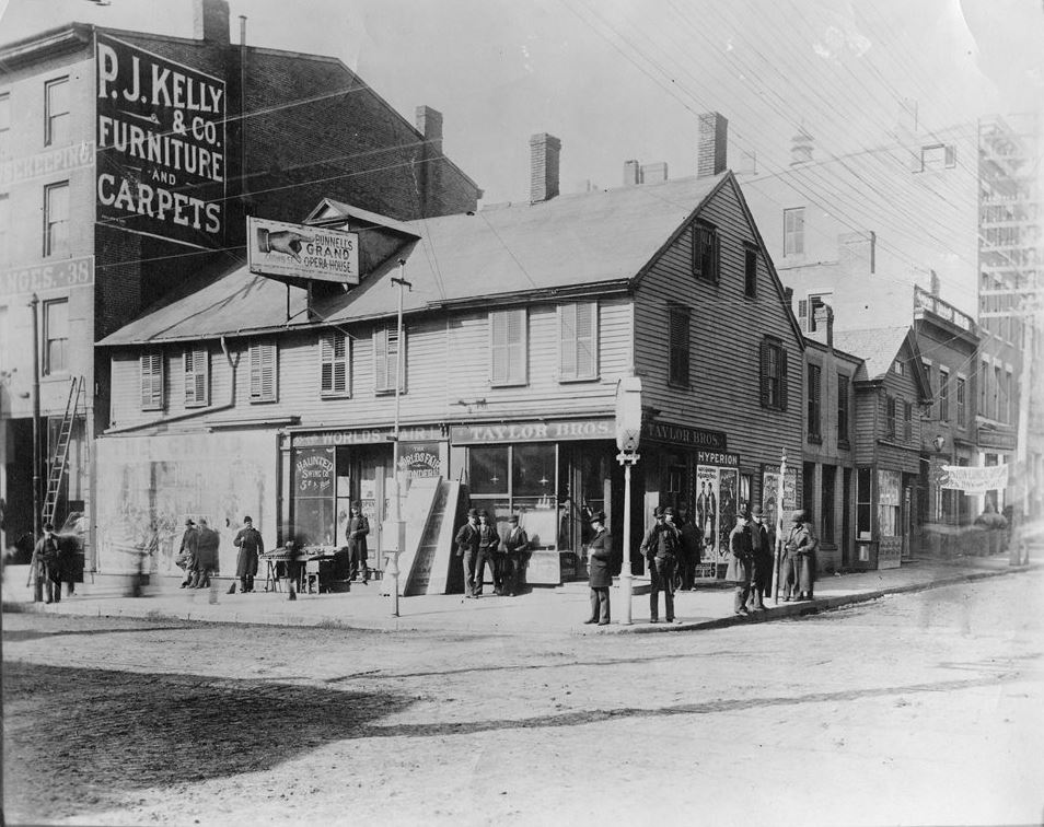 Found in the files, this undated photo taken at the corner of Crown and Church. Taylor Brothers was a saloon at 34 Church Street. 

#TBT #FoundInTheFiles