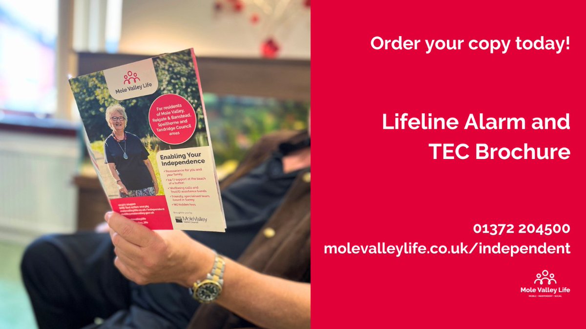 Mole Valley Life (@molevalley_life) on Twitter photo To learn more about how our life saving service can help to support you or a loved one to live independently at home for longer, order your FREE copy of our Lifeline Alarm & TEC brochure today!
☎️ 01372 204500
✉️ mvlife@molevalley.gov.uk
Cant wait?💻 i.mtr.cool/inwafuldaf To learn more about how our life saving service can help to support you or a loved one to live independently at home for longer, order your FREE copy of our Lifeline Alarm & TEC brochure today!
☎️ 01372 204500
✉️ mvlife@molevalley.gov.uk
Cant wait?💻 i.mtr.cool/inwafuldaf