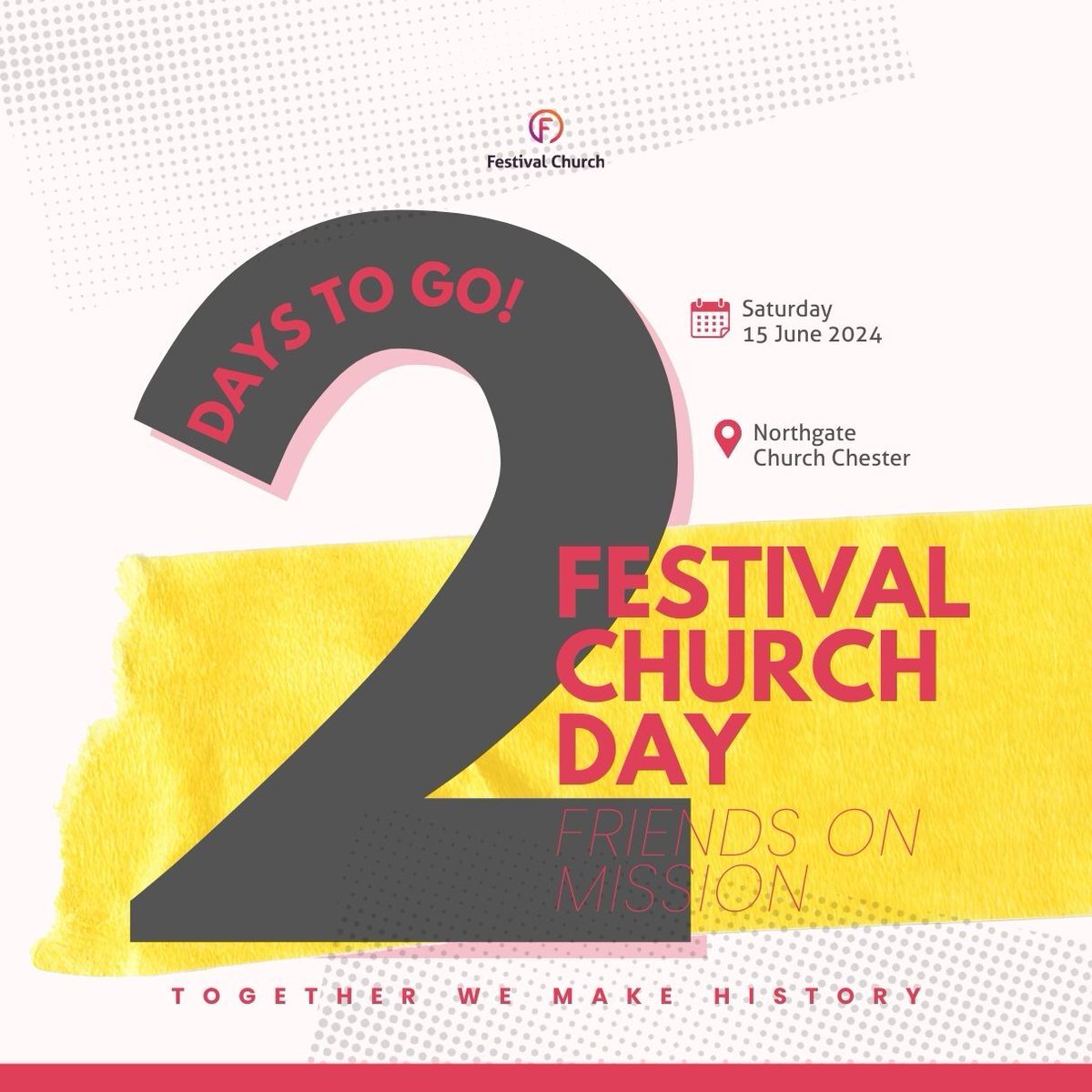 2 days to go until Festival Church Day!

Come ready to receive something new from God, ready for your faith to grow &amp; ready to give your all as we worship together.