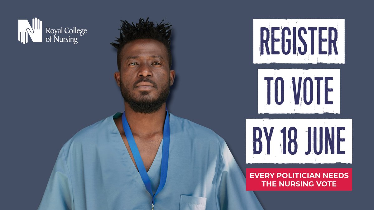 We can’t stand by and accept any more broken promises; 

Make sure the voice of nursing is heard this general election. Register to vote by 18 June. 

#VoterRegistrationWeek 

bit.ly/48DiFsx
