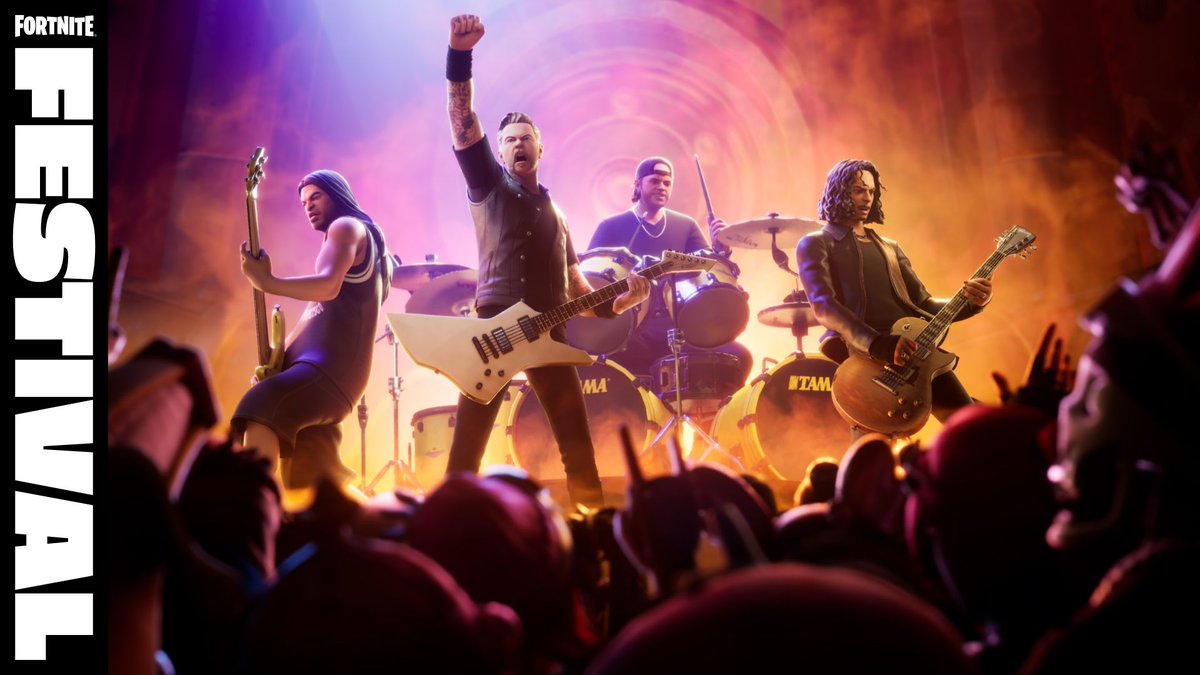 Metallica's tweet photo. James, Lars, Kirk, and Robert are ready to rock — are you ready to bring the heat and emerge victorious on the brand-new Battle Stage?

Fortnite Festival Season 4 is live now! #EpicPartner https://t.co/71dBXShTJd