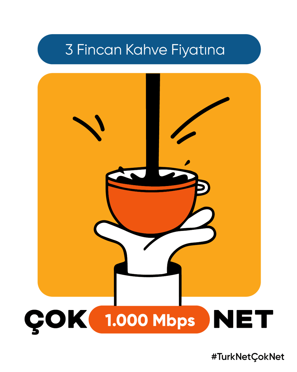 Turknet's tweet image. Aylık 3 fincan kahve mi? 1000 Mbps mi? 🤔

Evet, cevap #ÇokNet 

#TurkNet #TurkNetÇokNet