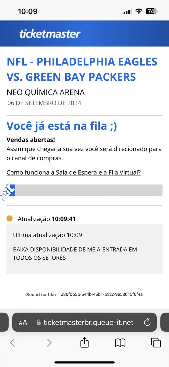 itscarladays's tweet photo. Baixa disponibilidade de meia entrada PARA TODOS OS SETORES NFL Brasil https://t.co/o885P7bu5X
