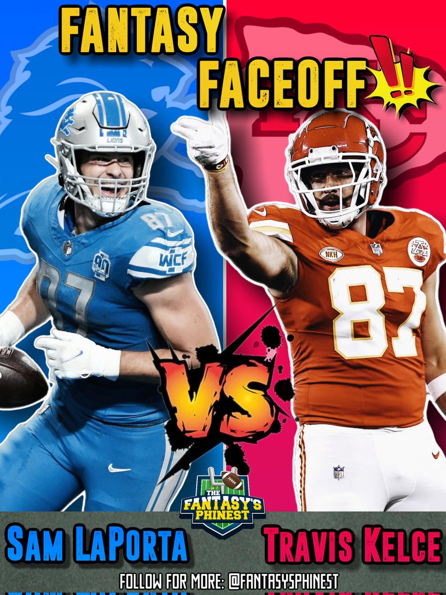 FFPhinest's tweet photo. Detroit Lions TE Sam LaPorta is being ranked over Kansas City Chiefs TE Travis Kelce!
Is this the way the fantasy managers should attack the TE position this year?
#fantasyfaceoff #fantasyfootball2024 https://t.co/0wmTZI8IY0