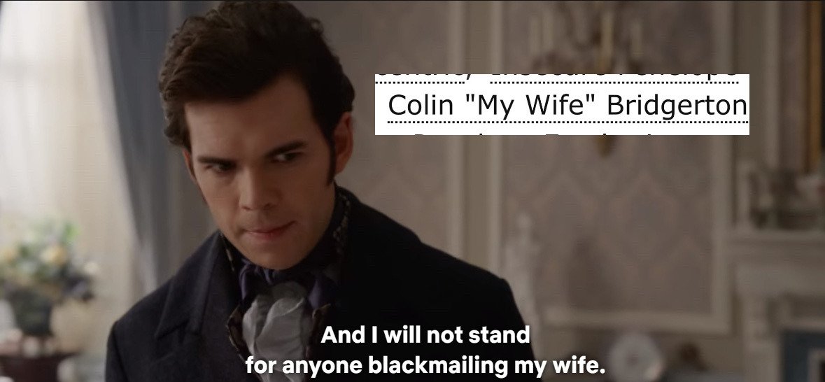 retiredforcolin's tweet photo. welcome back colin "my wife" bridgerton https://t.co/6SR1foDy3J