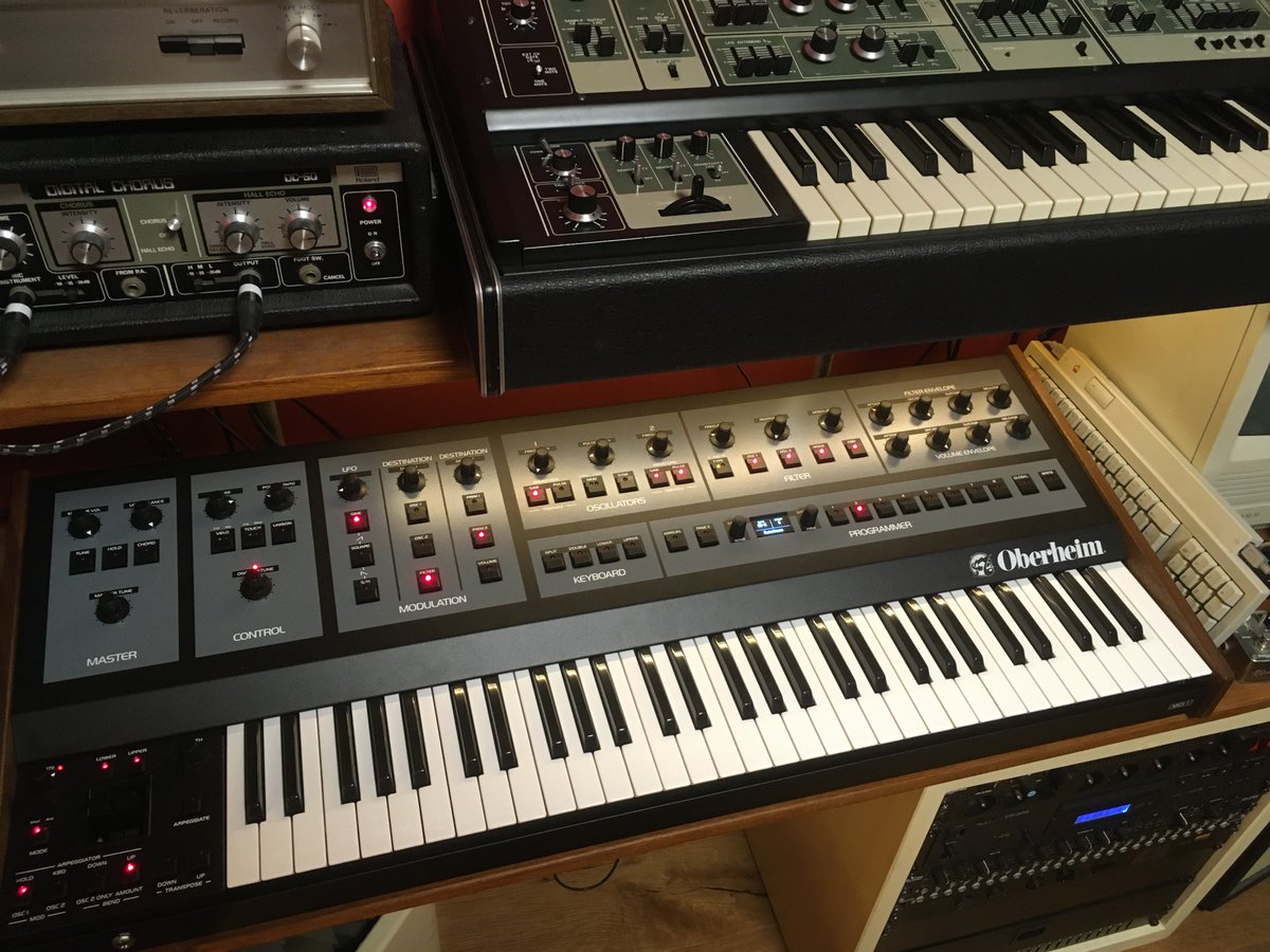 Seriously cool new addition to the studio 😎 It's going to be difficult to focus on deadlines for a while (instead of just doing Van Halen's "Jump" on an endless loop...)  #oberheim #analogsynth #obx8 #screenwriting