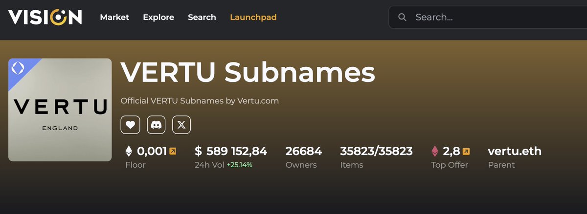 Costly_eth's tweet photo. Hey @EnglandVertu, time to build and grow with Vertu.eth
You can already get the ENS name Vertu.eth (DM me) and make subdomains using @ensvision, as the #DEGEN team did recently.
#ENS is an important part of the Web 3 culture.
#VERTU #METAVERTU @METAVERTU #Web3 #Vision #VSS https://t.co/3LMlLuGNi2