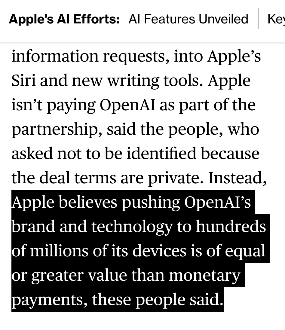 MorningBrew's tweet photo. Apple is treating OpenAI like they're an unpaid intern https://t.co/3KM2W4ygzn